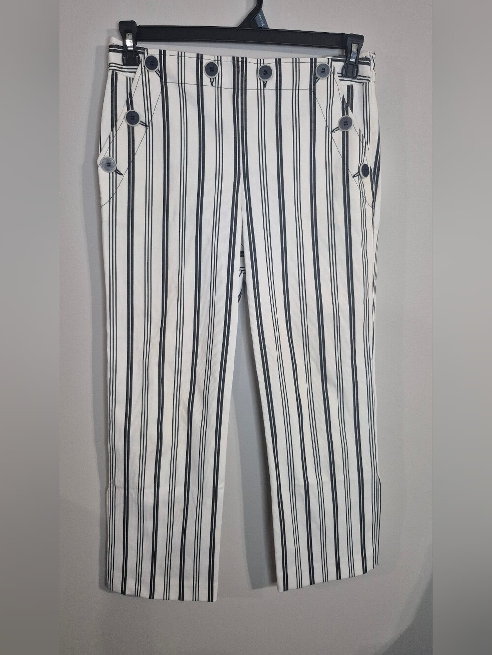 Trina Turk White Chinos with Black Vertical Stripes Size 4